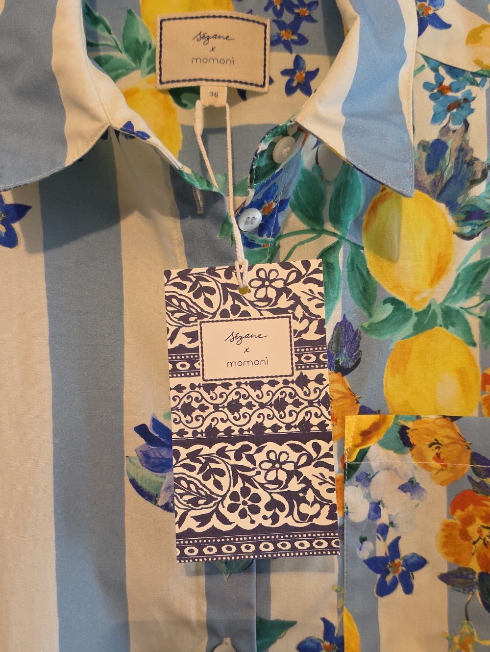 NWT Sezane x Momini Max shirt in Sicilia print (lemons) Size 4 - Picture 3 of 3